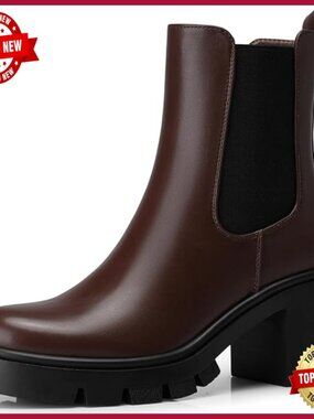 Women Chelsea Ankle Boots Chunky Heels Platform Short Booties for Work Weekend